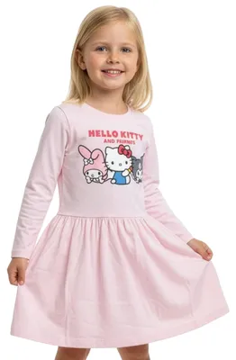 Produktbild von Hello Kitty Kleid für Mädchen - Kuromi My Melody Friends Kleidchen Rock langarm Rosa 98-104