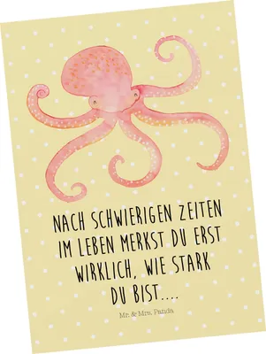 Produktbild von Mr. & Mrs. Panda Postkarte Tintenfisch - Gelb Pastell - Geschenk, Postkarten, Grußkarte, Meer, Krake, Meerestier, Ansichtskarten, Lustige Sprüche, Ozean, bildkarte