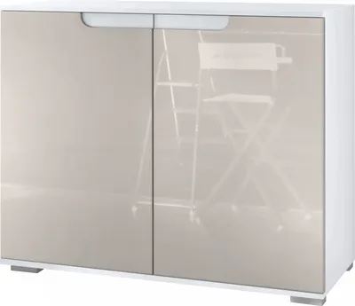 Produktbild von Vladon Kommode Sylt V3, Moderner Küchenschrank mit 2 großen Türen Weiß matt / Sandgrau Hochglanz (92,5 x 75.5 x 35)