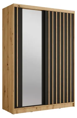 Image de Armoire KAZU 2 portes coulissantes avec miroir chêne et gris graphite 155 cm