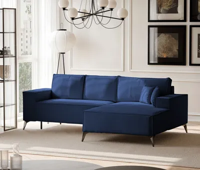 Obrázek produktu pro Čalouněná rohová sedací souprava IDOHOME OTIS s funkcí rozkládání a úložným prostorem, 294 cm, tmavě modrá, pravostranná, rozměry 144 x 244 cm, Monolith 77