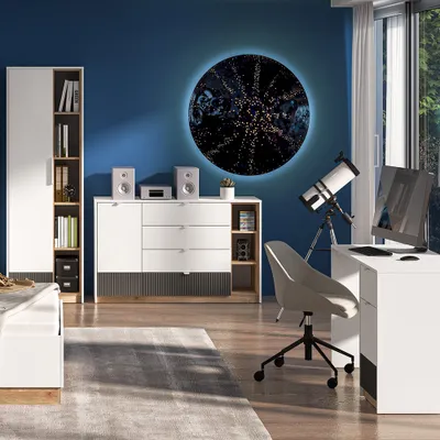 Produktbild von Jugendzimmer Set 3-teilig TIMARU-131 mit Schreibtisch in weiß mit Eiche und graphit