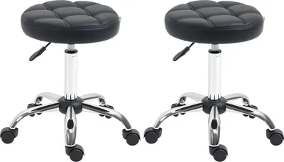 Produktbild von 2er-Set Rollhocker höhenverstellbar, Drehhocker 48-63 cm, Arbeitshocker 360° drehbar, Bürohocker für Büro, Salon, Massage, Spa, Schwarz