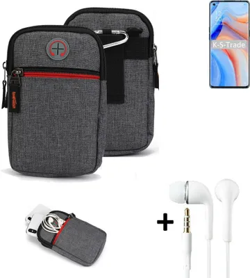 Produktbild von K-S-Trade Gürteltaasche + Kopfhörer kompatibel mit Oppo Reno4 Pro Handy Tasche Holster Schutz Hülle Handy Hülle grau Zusatzfächer 1x