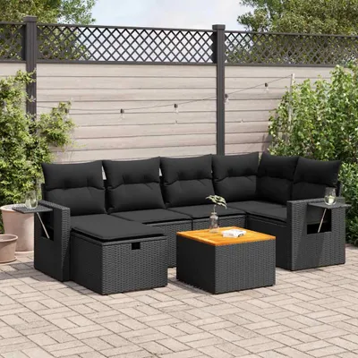 Produktbild von Eleganten-Stil 7-tlg. Garten-Lounge-Set mit Kissen Garten-Sofagarnitur, Outdoor Indoor, Schwarz Poly Rattan Gartenmöbel-Sets CHY69536475