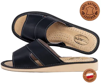 Productafbeelding van Damen slippers, echt leer, rundleer, zwart, met de hand genaaid, comfortabel, maat 41