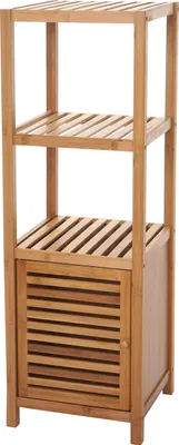 Obrázok produktu pre Kúpeľňový regál HWC-B18, Kúpeľňová skrinka na podlahe s dvierkami, bambus ~ 110x36x34cm