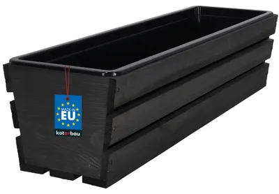 Produktbild von KOTARBAU® Blumenkasten für Balkon 60x18x15cm Pflanzkasten Balkonkasten mit Kunststoffeinsatz Blumentopf Kräutertopf aus Kiefernholz Anthrazit