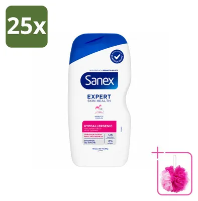 Imagen del producto de 25 unidades de gel de ducha Sanex Expert Skin Health, hipoalergénico, de 400 ml. Pack ahorro