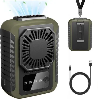 Zdjęcie produktu dla Przenośny wentylator biodrowy, akumulator 6000 mAh, 3 intensywne tryby chłodzenia, ładowanie przez USB, 20 godzin pracy, przenośny wentylator biodrowy i na szyję do wędrówek i biwakowania, kolor zielony