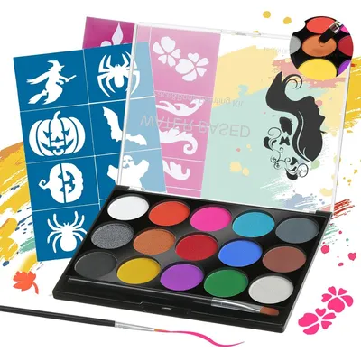 Produktbild von Gesichtsfarbe, Karnevalsschminke Kinderschminke Set mit 15 Farben, Professionelle Palette mit Bš¹rste, Waschbar