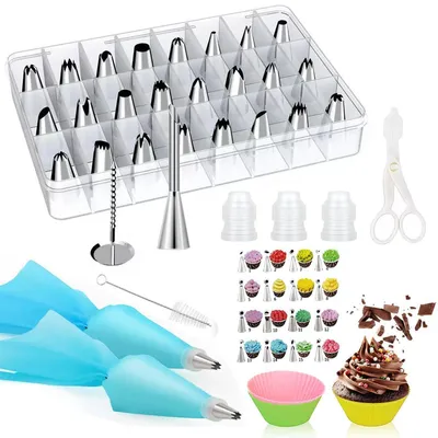 Produktbild von Backzubehör Spritzbeutel Set mit 25 Tüllen wiederverwendbar Silikon 35-teilig