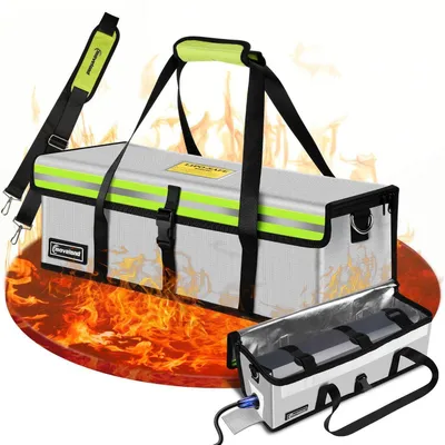 Productafbeelding van Accubak, explosiebestendig, hittebestendig tot 1400°C, 41x13x13cm, veilige tas voor lithium-polymeeraccu's met laadpoort