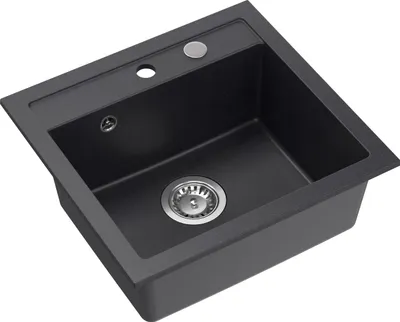 Produktbild von QUADRON Spülbecken 1-Becken Spüle | Größe: 47 x 50 x 18,5 cm | JOHNNY 110 | Küchenspüle Granitspüle aus GraniteQ mit Siphon | Schwarz & Stahl