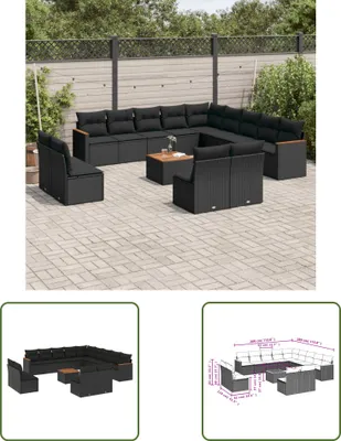 Produktbild von The Living Store 14-tlg. Garten-Sofagarnitur mit Kissen Schwarz Poly Rattan