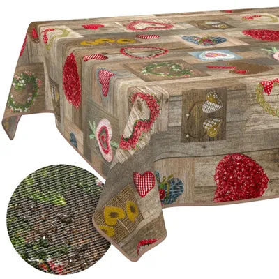 Tischdecke 140x100cm Rechteckig Braun abwaschbar Baumwolloptik Trachtenherzen Braun, Hauptbild