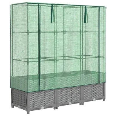 Produktbild von Hochbeet mit Gewächshaus-Aufsatz Rattan-Optik 120x40x138 cm