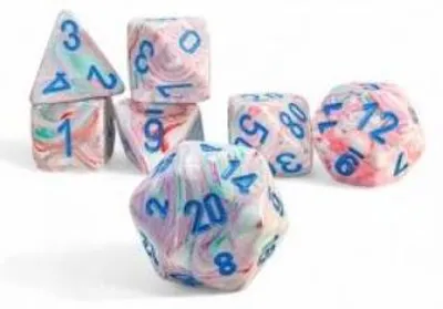 Immagine prodotto di Set di dadi Chessex Festive Pop Art blu, 7 pezzi, Mega-Hedral