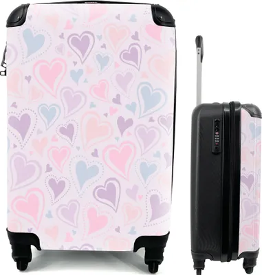 Produktbild von MuchoWow® MuchoWow® Koffer Handgepäck Trolley Rollkoffer Kleine Reisekoffer mit 4 Rollen - Mädchen - Herzen - Schnittmuster - Mädchen - Kinder - Kinder - Cabin Size < 55x40x23 cm & 55x40x20 cm - Fotok