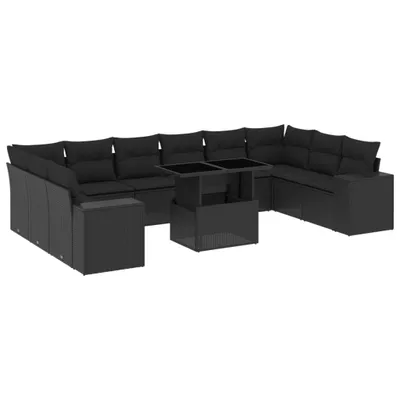 Produktbild von Modulares Garten-Sofa-Set, 11-teilig, mit verstellbarem Tisch, PE-Rattan Schwarz, inklusive dicker Kissen, UV-beständig