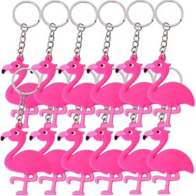 Produktbild von 12 Stück Schlüsselanhänger Flamingo Anhänger Pink Deko Kette Mädchen Mitgebsel