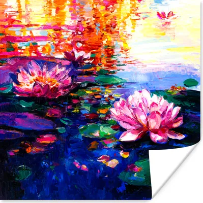 Produktbild von MuchoWow® Poster Gemälde - Öl - Seerose - Wasser 75x75 cm - Wand Dekoration