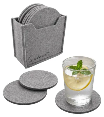 Produktbild von Filz Untersetzer für Gläser & Tassen 12er Set mit Box, runde Tischuntersetzer 10cm abwaschbar Hellgrau