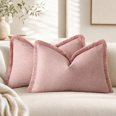 Immagine prodotto di Coperte per cuscini con frange e decorazioni, 30x50 cm, rosa, set da 2, in cotone