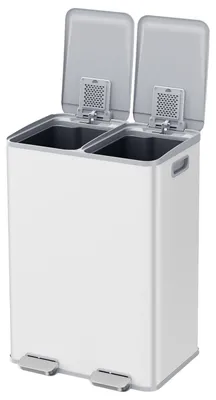 Image de Conteneur à déchets de cuisine, 2 x 30 litres, avec 2 compartiments, finition mate blanche, dimensions : 37,7 x 47,6 x 66,9 cm