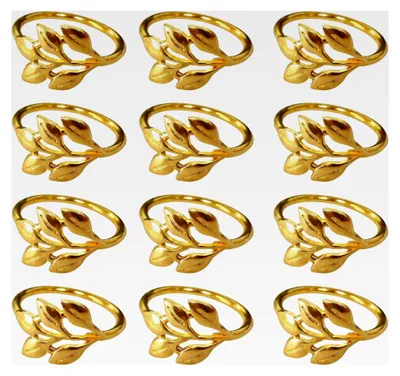 Produktbild von 12 Stück Serviettenringe in Gold, Serviettenringe im eleganten Blattdesign für Tischdekoration, Metallserviettenringe für Hochzeiten, Weihnachten, Jubiläen und Abendessen