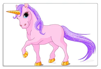 Produktbild von Wallario Frühstücksbrettchen aus Glas 20 x 30 cm mit rutschfesten Füßen, Motiv Einhorn in rosa mit Schweif in lila