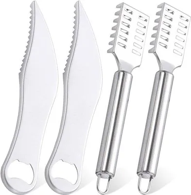 Produktbild von Famanu Set von 4 Fischschuppen und Fischschuppenentferner - Edelstahl
