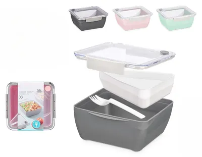 Lunchbox mit 2 Fächern, 1400+450 ml, luftdicht, mikrowellengeeignet