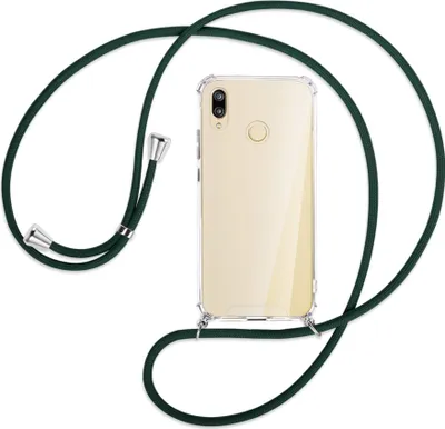Produktbild von Handykette Backcover-Schutzhülle mit Band (Metall silberfarben) für Huawei P20 lite - dunkelgrün