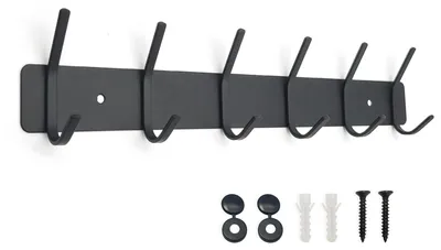 Produktbild von Wandgarderobenhaken, Metallgarderobe, Wandgarderobe aus Edelstahl, Garderobenständer für Kleiderschrank, Garderobenständer für Schlafzimmer und Badezimmer, Kleiderhaken, Kleiderhalter (schwarz, 6 Haken)