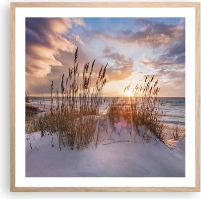 Produktbild von Gerahmtes Poster - Rahmen in heller Eiche - Westen auf der Strand - 60x60 cm - Wand Bild - Wanddeko - Wandbilder - Kunstposter - Wandposter - Bilderrahmen - Bilder - Kunstdruck - P2NAC60x60-4710