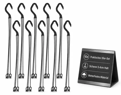 10er-Set Hängehaken aus Kunststoff, schwarz, für Blumentöpfe