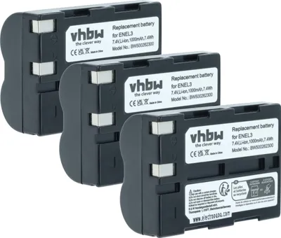 Produktbild von vhbw 3x Akku Ersatz für Nikon EN-EL3, EN-EL3a für Kamera (1000 mAh, 7,2 V, Li-Ion)