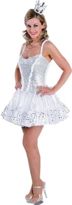 Produktbild von M212136-L weiß silber Damen Eis Prinzessin Engel Kleid kurz Gr.L