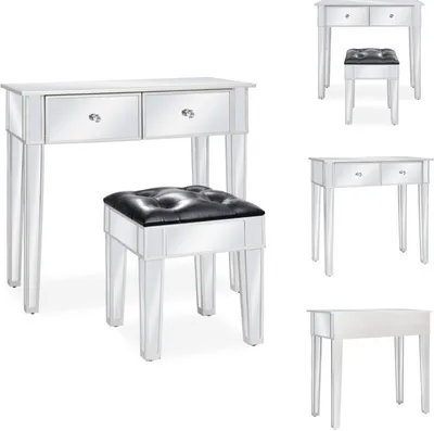 Produktbild von vidaXL Verspiegelter Schminktisch mit Hocker MDF und Glas -  Schminktische