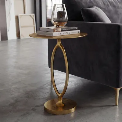 Image de WOHNLING Table d'appoint ronde en aluminium 44 cm, dorée, table en métal, table de salon extravagante, table basse moderne en métal, table d'appoint élégante, fabriquée à la main