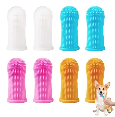 Produktbild von 8x Silikon Finger Zahnbürste für Hunde & Katzen, 360º Zahnpflege