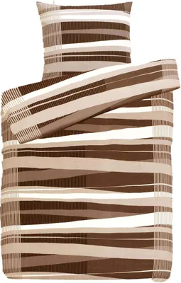 Produktbild von Hochwertige Biber Bettwäsche Baumwolle Streifen 135x200 80x80: 2tlg. / Braun