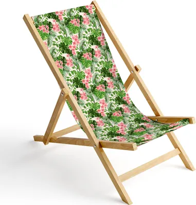 Holz Liegestuhl Klappbar Klappliegestuhl Sonnenliege Strandstuhl Wechselbezug Motiv Palm Hell [119]