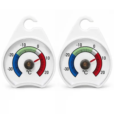 Produktbild von 2er Set Kühlschrankthermometer, Doppelkopf-Analogthermometer mit Haken, Zeigeranzeige, für Kühlschrank, Gefrierschrank und Kühlraum, 30 bis 20 °C