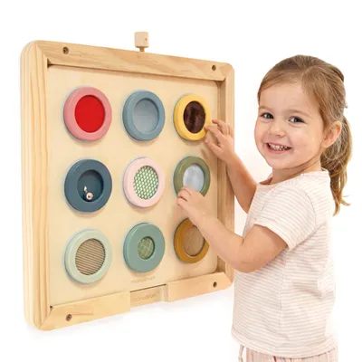 Immagine prodotto di Mamabrum: Pannello sensoriale Montessori in legno con 9 diverse texture per stimolare il senso del tatto, completo di cornice da parete, dimensioni 45 x 45 x 3,3 cm, adatto a bambini dai 18 mesi in su