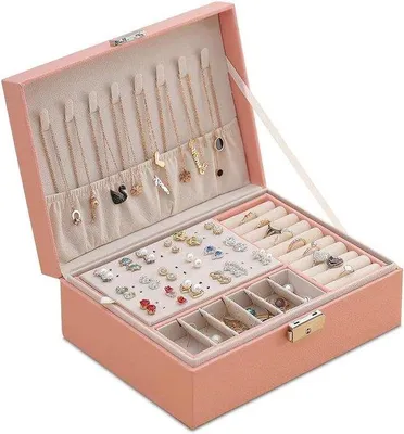 Produktbild von Schmuckkästchen-Organizer – Aufbewahrungskoffer für Schmuck – Schmuckaufbewahrung – Zweischichtiges Design – 23 x 17 x 9 cm – Rosa