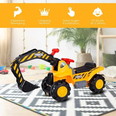 Produktbild von GOPLUS Sitzbagger inkl. Schutzhelm und Künstlicher Steine, Sandspielzeug mit LED-Licht, Musik, Kinderbagger, Kinderfahrzeug für Kinder ab 3 Jahren