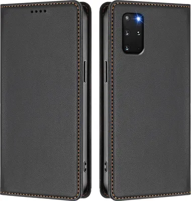 Produktbild von Handyhülle für Samsung Galaxy S20+ 5G, Kunstleder Klapphülle Stoßfeste Magnetische Hülle mit Ständer Schwarz