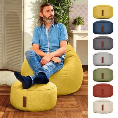 Produktbild von Green Bean® Sitzhocker "Home Linen" 45x25cm mit EPS Perlen Füllung - Fußhocker für Sitzsäcke - Gelb